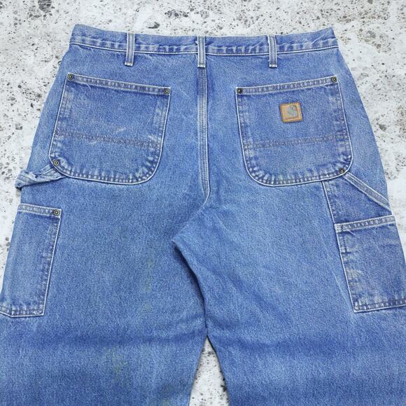 Vintage Carhartt B73 DST Faded Blue Jeans Denim Double Knee Carpenter Pant 33x31 - Picture 14 of 16